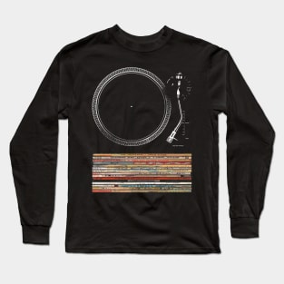 Turntable with Vinyl Records - Vintage Music Design Long Sleeve T-Shirt